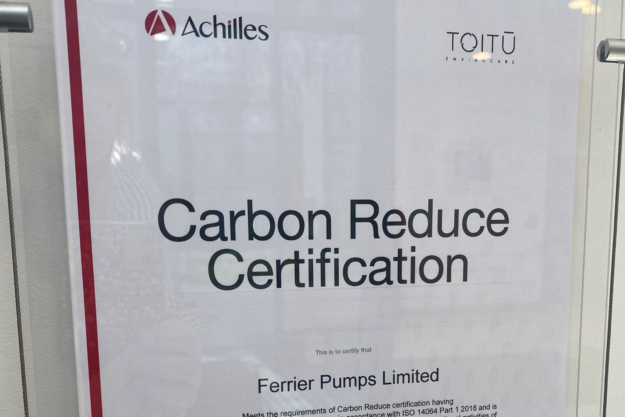 Ferrier Pumps Awarded Achilles Carbon Reduce Certification